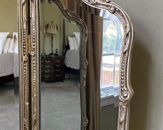 French-style three-part floor mirror with silvered finish       71"h x 53"w