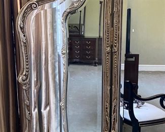 French-style three-part floor mirror with silvered finish     71"h x 53"w