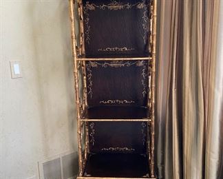 Maitland-Smith chinoiserie faux bamboo etagere                 $975.00     72"h x 21" long x 13.5"d 