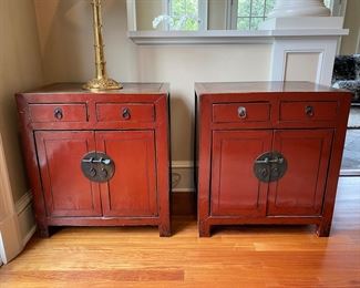Pair Chinese red lacquered chests    