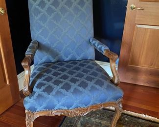 Pair Baker carved French armchairs 