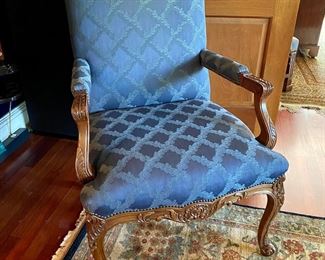 Pair Baker carved French armchairs   
