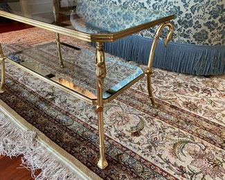 Glass & brass swan coffee table   $500.00                                                        20"h x 32" long