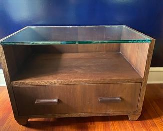 Pair custom glass top end tables or nightstands                      $1400.00/pr.        25"h x 36"w x 22"d 