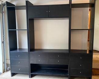 Black wall unit                                                       $500.00                                                                 2 sections are  7'1"h x 23"w x 15"d                                                    center section 44"w 