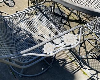 Woodard "Briarwood" wrought iron table & chairs  $1200.00           Umbrella & stand $200.00