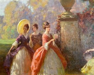 Joseph Tomanek, (American, 1889-1974)                           oil painting of ladies in a garden                                                                             frame size 35"h x 44"w