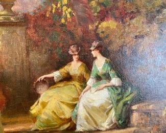 Joseph Tomanek, (American, 1889-1974)                              oil painting of ladies in a garden                                                                             frame size 35"h x 44"w