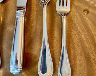 Christofle "Malmaison" silverplate flatware    $1500.00      48 pc.  12forks, 12knives, 12 soup spoons, 6 salad forks, 6 teaspoons