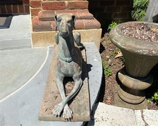 Pr. patinated metal greyhound figures             