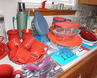 red dishes, Pyrex
