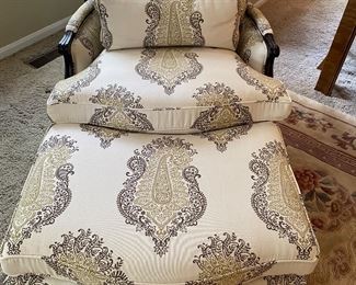 Walter E Smithe Design Arm Chair with Carved Mahogany Frame with Ottoman. VERY COMFY!!