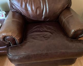 Walter E Smithe Leather Arm Chair with Ottoman