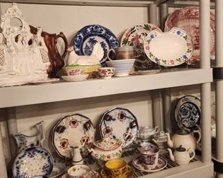 Hundreds of antique pieces of china, serving ware, cups and saucers