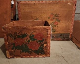 Antique painted wood boxes