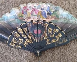 1840's paper mache hand painted fan