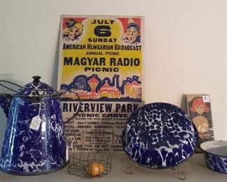 Impressive granite ware selection,  Hungarian festival poster