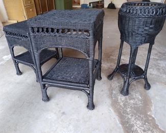 wicker patio planter and side tables