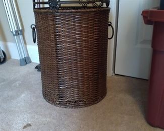 Metal and wicker clothes hamper