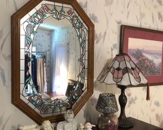 Stained glass lamp, mirror, angels