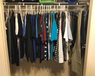 Mens clothing.  Above average shirts, flannels, jackets, shorts, pants.  