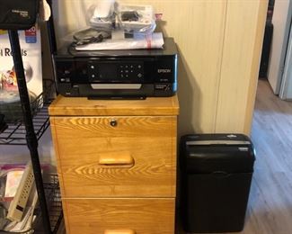 File cabinet, printer, paper shredder