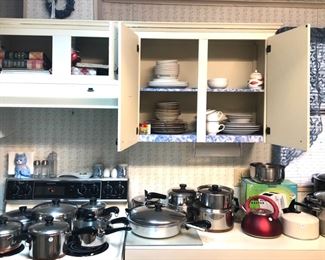 Fully stocked kitchen.  Two sets of Revere Ware copper bottom pots, pans in great condition.  Corelle, Corning, Pyrex