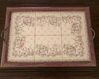Serving tray inlaid tile
