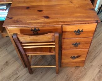 Darling child’s vintage pine desk and chair