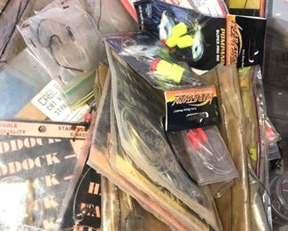 Box full of packaged leads, hooks, leaders, cables, sinkers, etc.  