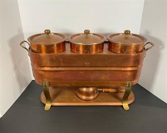 Copper "Bazar Francais" French Three Compartment Chafing Dish