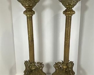 Antique Brass / Bronze Alter Trinity Candlesticks