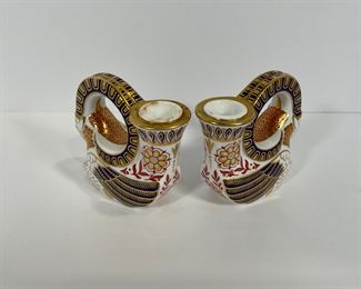 Royal Crown Derby Porcelain Goat Candle Holders