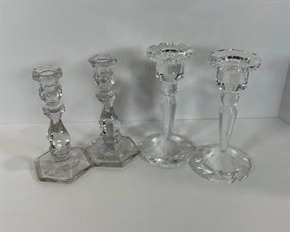 Pair of Glass Crystal Candle Holders
