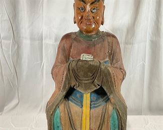 31' Tall Chinese Imperial Carved Wooden Statue