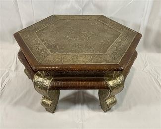 Wood & Silver Embellished Chowki Pedestal