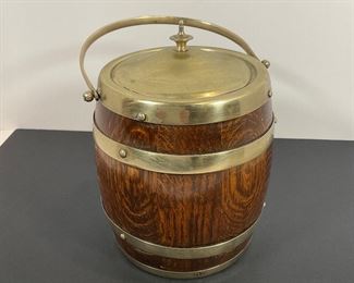 Mid 19th C English Oak & Brass Biscuit Jar