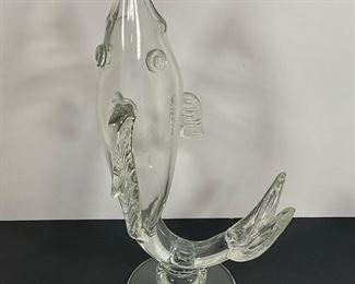 Vintage Clear Glass Jumping Fish Vase