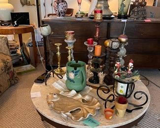 marble coffee table and candles galore!