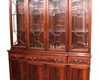  Stickley solid burl mahogany 2pc 4 door china cabinet on 3 drawer 4 door buffet base 