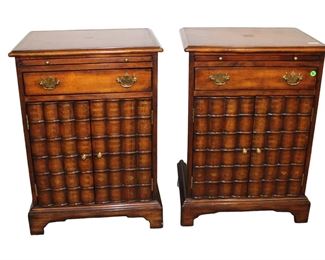 
Lot 506
Fantastic pair of Theodore Alexander faux book front leather top 1 drawer 2 door nightstands with pullout trays
