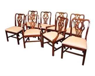 
Lot 514
Set of 8 solid mahogany Georgian style dining room chairs attributed to Baker Furniture
