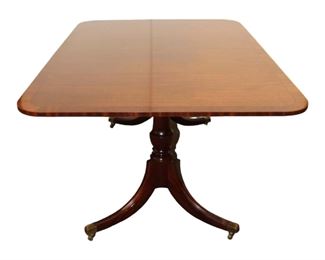 
Lot 515
Quality solid banded mahogany dining room table with (3) 16" leaves attributed to Baker Furniture
