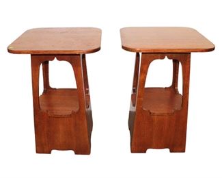
Lot 518
Fantastic pair of Stickley solid oak Arts and Crafts style lamp tables approx. 20" w x 20" d x 29"
