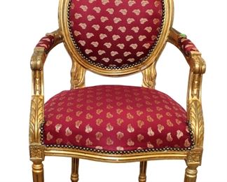 
Lot 536
French style medallion back upholstered arm chair, has some gilt loss
