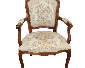 
Lot 538
French style mahogany frame needlepoint style arm chair
