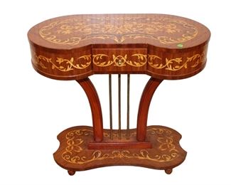 
Lot 569
Inlaid French style 1 drawer harp base lamp table
