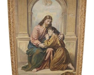 
Lot 585
Antique style frame painting on fabric in heavy carved wooden frame
