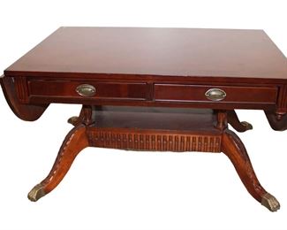 
Lot 621
Contemporary mahogany Duncan Phyfe style drop side cocktail table
