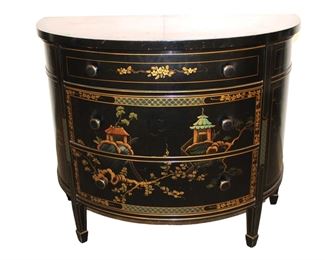
Lot 626
Vintage Asian decorated 3 drawer Demilune commode
